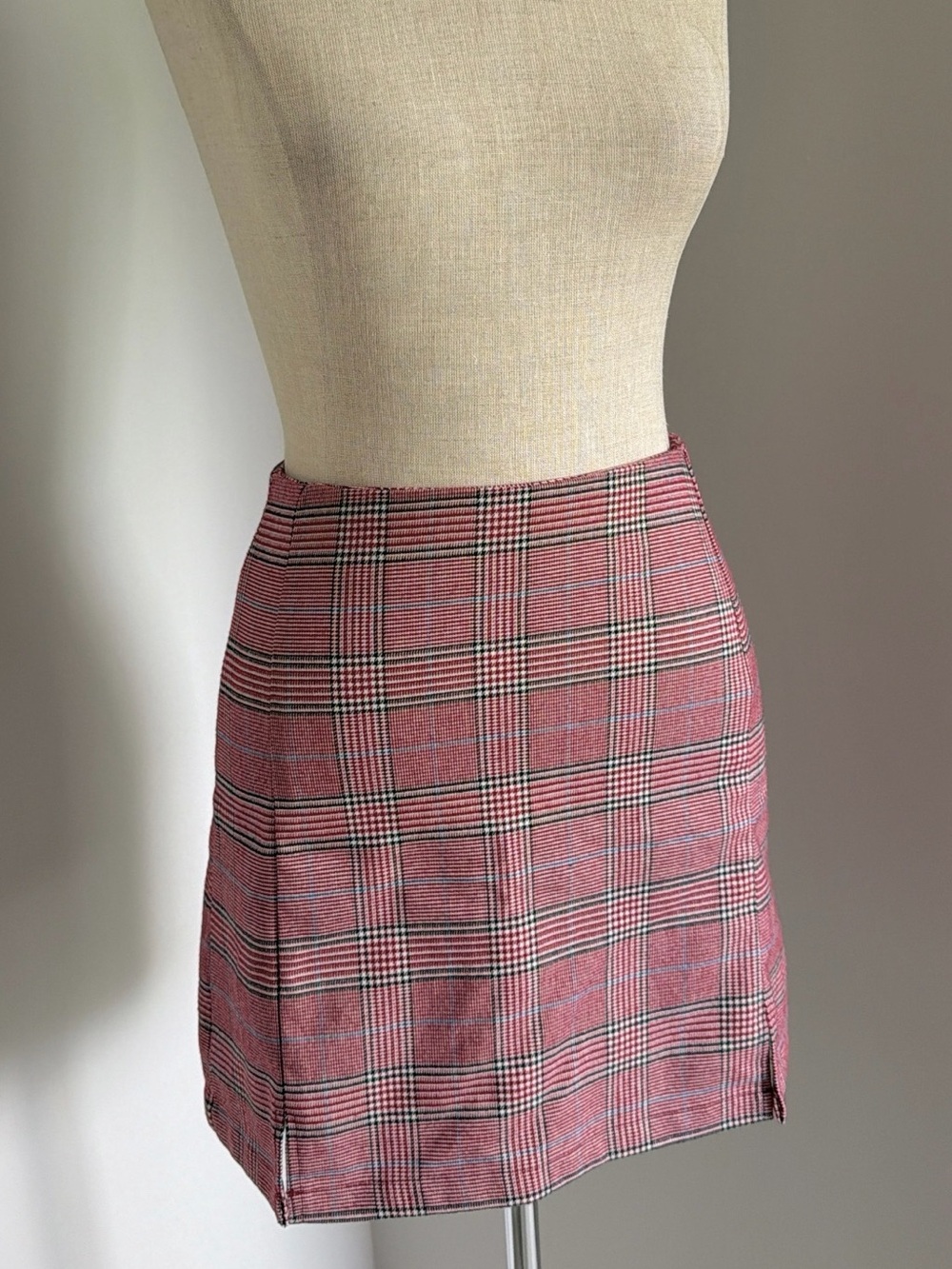 John Galt Red Plaid Woven Stretch Mini Skirt Zip Back Zipper, XS